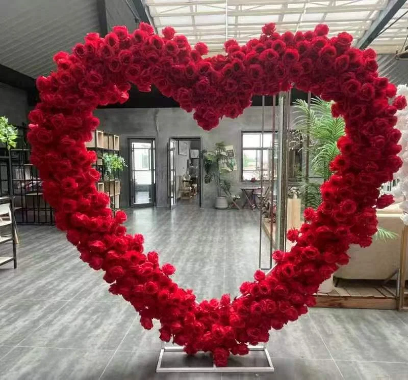 2,3x2,4m Herzförmiger Blumenbogen Roter Wegbogen Herzförmiger Rahmen Hintergrund für Heiratsantrag Brautpartydekoration – Detail 5