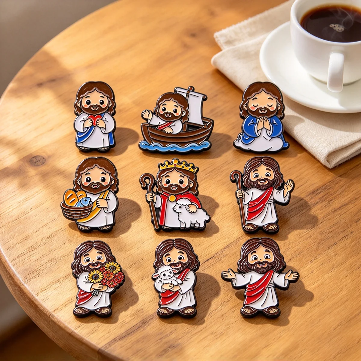 9-teiliges Set mit niedlichen Jesus-Broschen, Cartoon-Religions-Metall-Emaille-Anstecknadeln, Abzeichen für Rucksack, Kleidung, Accessoires, Schmuck, Geschenk für Freunde – Detail 4