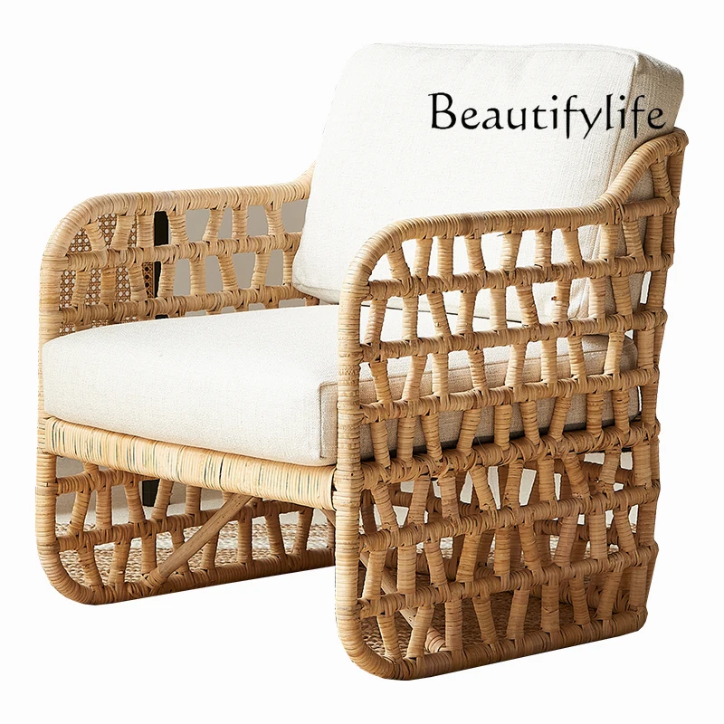 

Retro rattan sofa chair Indonesian true rattan hand-woven homestay villa indoor leisure area open-air