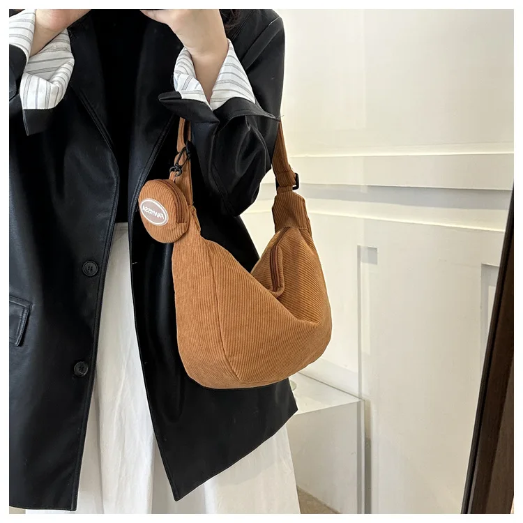2026 Neue Schultertasche für Damen, Ins-Stil, Japanischer Cord, für Studenten und Pendler, Vielseitige Große Umhängetasche – Detail 20