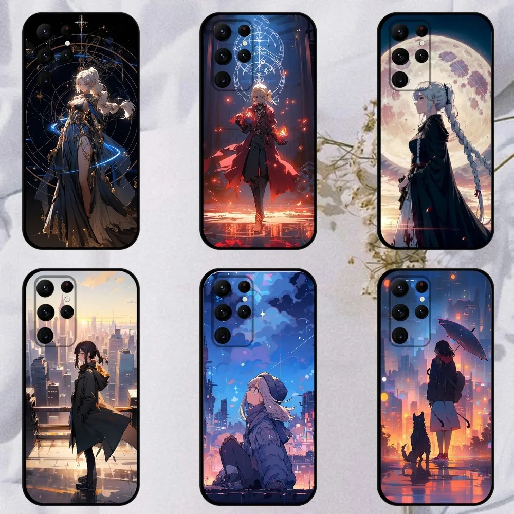 

Japanese anime girls Phone Case For Samsung S23,23,22,30,21,10,9,Note20 Ultra,Lite,Ultra,5G,Plus,FE,Black Soft Case