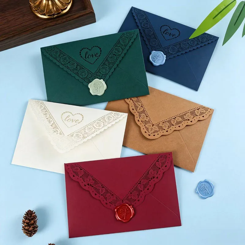 50pcs Retro Hollowed-out Envelope for High-grade 250g Paper Wedding Invitation Business Activity Birthday Love Letter Greet Card