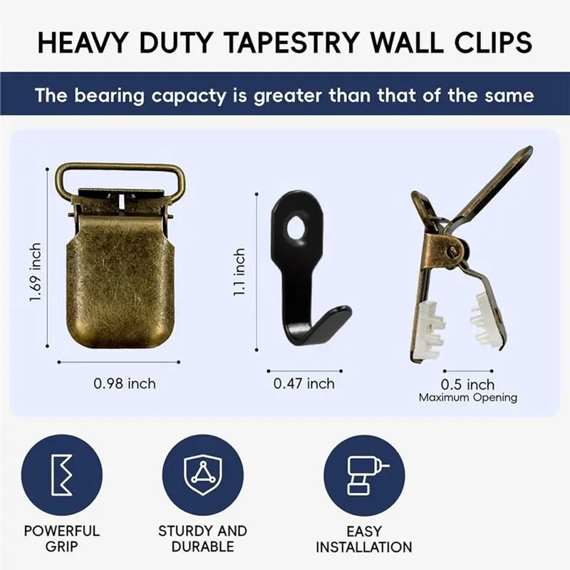 Exquisite-Non-Slip Wall Clips 4-Pack Heavy Duty Tapestry Hangers Clamps For Hanging Rugs, Blankets- Damage-Free Design Bronze