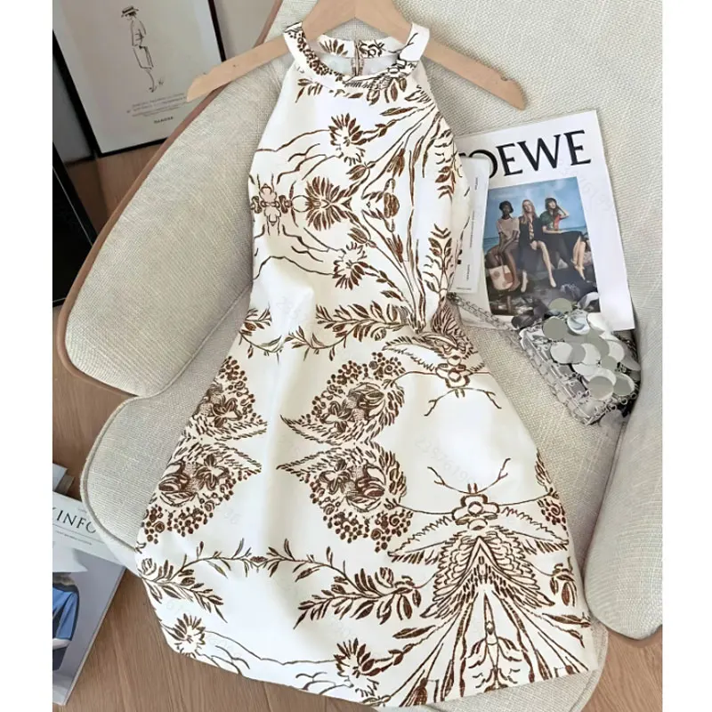 Kleider für Damen, Sommer, ärmellos, Neckholder-Kleid für Damen, elegantes A-LINE-Kleid mit Aufdruck, Damen-Kleid, Vestidos De Verano Mujer