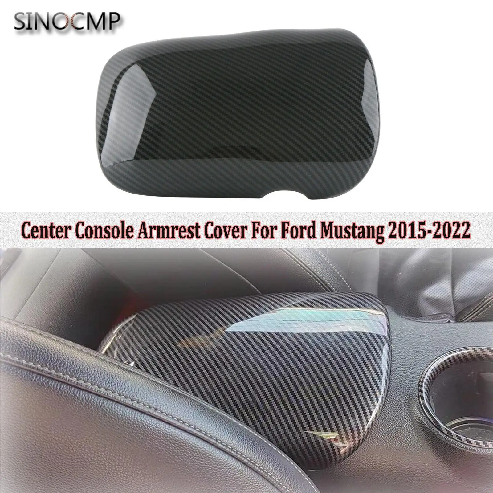 

ABS Center Console Armrest Lid Box Carbon Fiber Cover For Ford Mustang 2015-2024 Auto Accessories Car Armrest Latch Cover