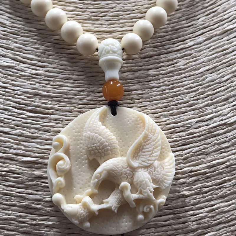 Factory Direct Supply Ivory Fruit Carving Eagle Wings Pendant108Beads Necklace Ornaments Chain Bracelet Sweater Chain Accessorie