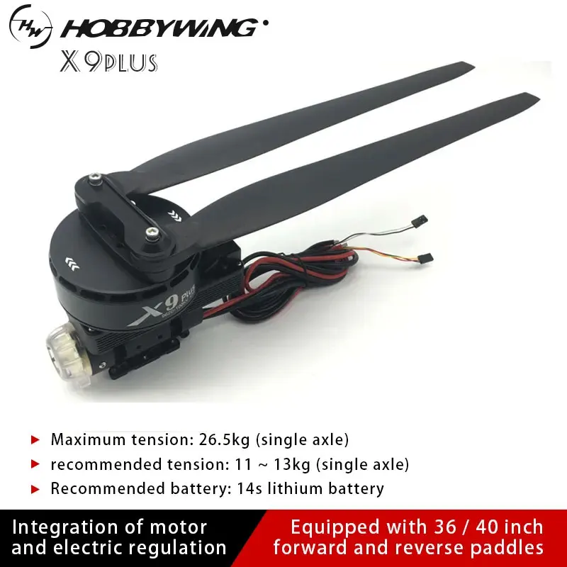 Original Hobbywing X9 Plus Black 14S FOC Integrated Motor Power System with 36inch 36190 Propeller for 40mm Agricultural