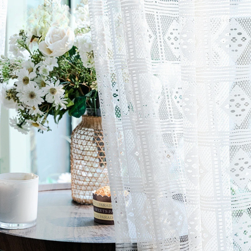 Custom Size Cross-border French Lace Gauze Curtain Geometric Jacquard Amazon Best-selling Light-transmitting Sheer Tulle