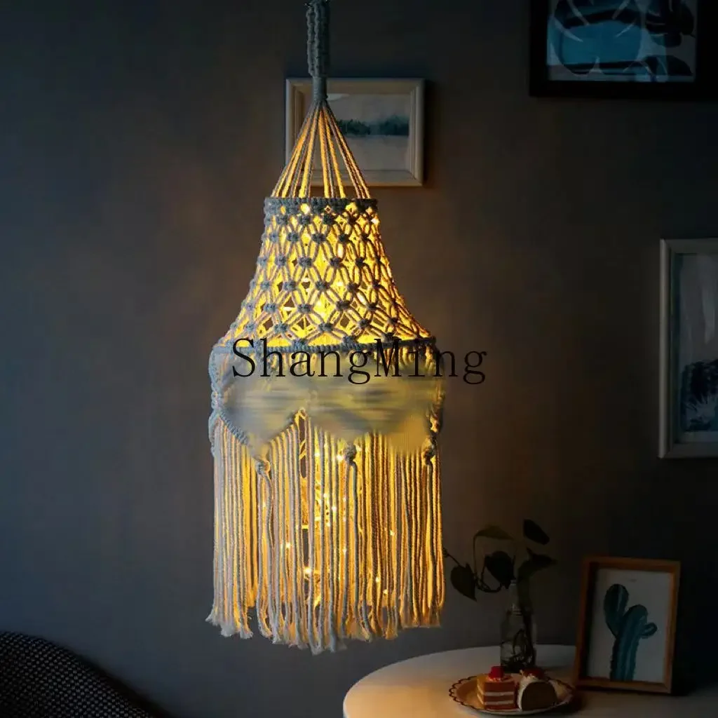 

CL modern simple fashion light luxury woven lampshade long fringe retro decorative light frame bedroom cotton
