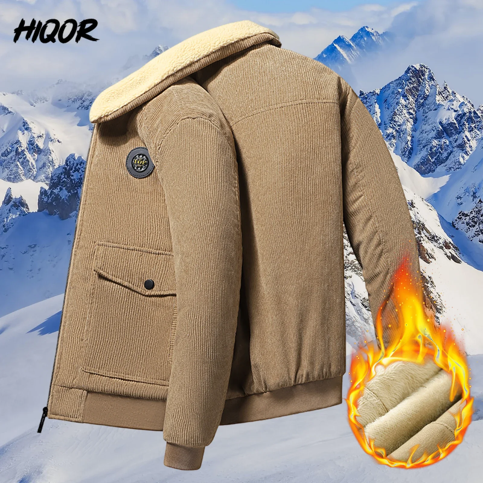 

HIQOR Winter Thicken Warm Jackets Men Fleece Coat Corduroy Lambswool Coats Men's Bomber Jacket Fashion Y2k Vintage Men Clothing