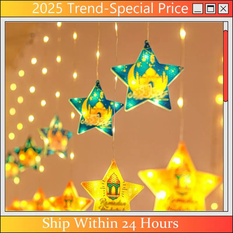 

A61Z Deals EID Mubarak Ramadaled Star Moon Colored Lights Strings Indoor Ambiance Decoration Hanukkah USB Curtain Light, Durable