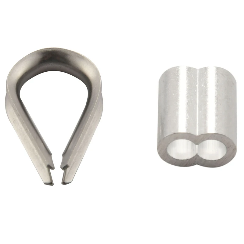 250Pcs Wire Rope Cable Thimbles Combo And Aluminum Crimping Loop Sleeve Assortment Kit For Wire Rope Cable Thimbles Rigging