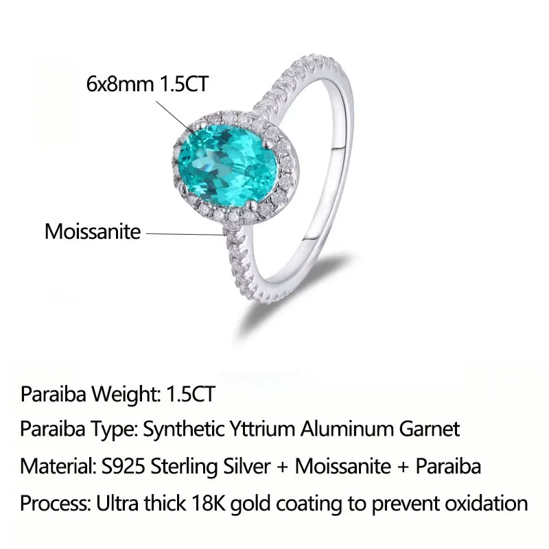 LinkerLove 925 Sterling Silver 1.5CT Oval Cut Paraiba Engagement Ring for Women Moissanite Halo Wedding Band Bridal Fine Jewelry