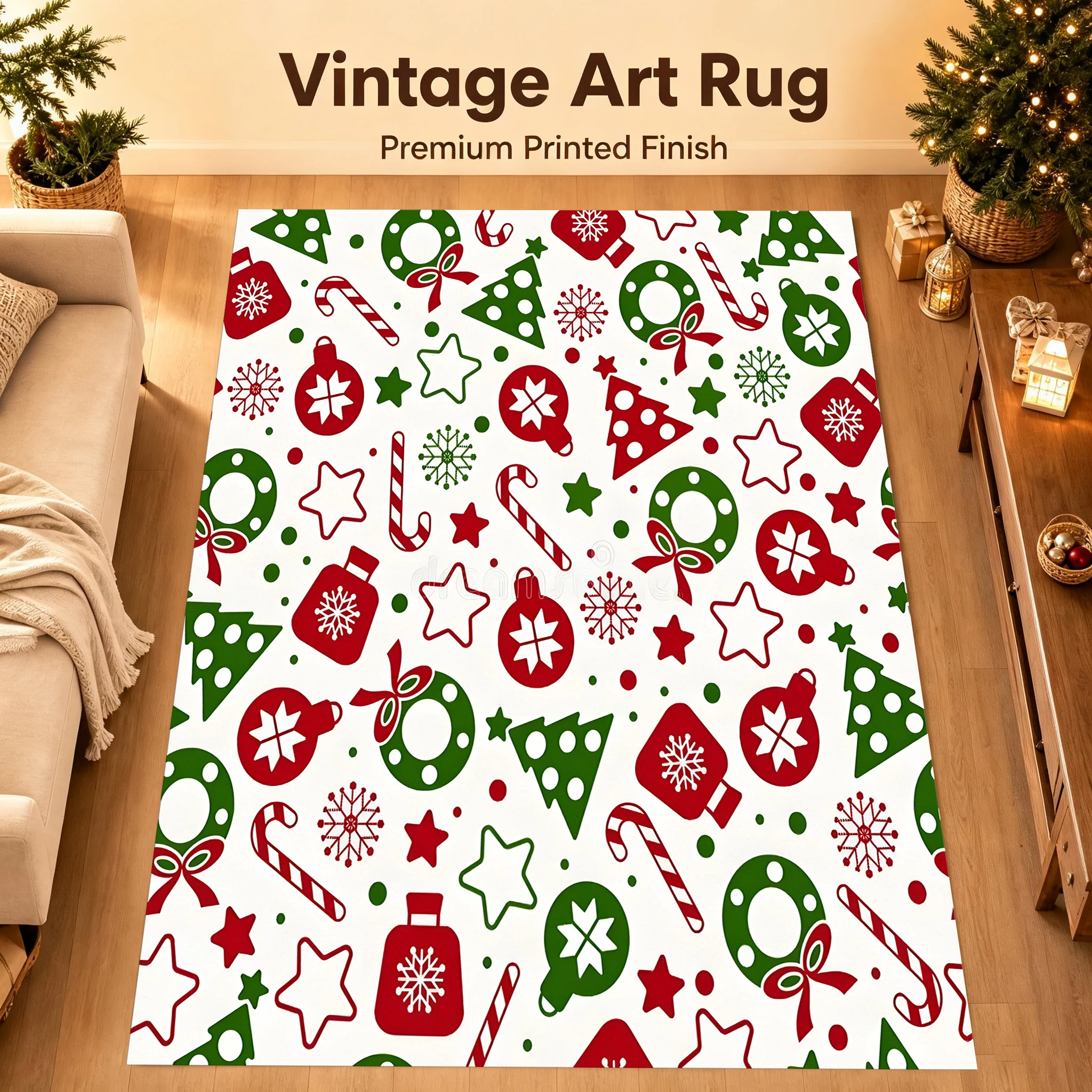 Christmas Tree Snowflake Print Velvet Area Rug, for Living Room Bedroom Bedside, Autumn Winter Festive Decor