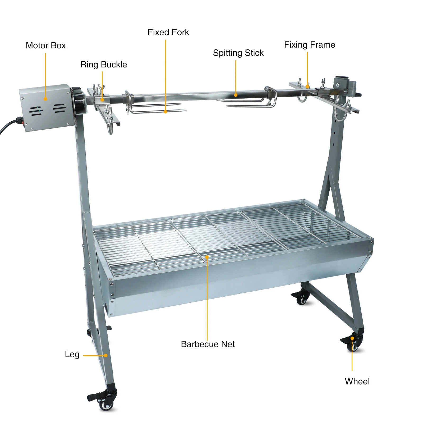 Asador para parrilla de asador, parrilla de carbón de 132 libras, parrilla para barbacoa al aire libre, asador de escupir para cerdo y cordero con motor de 25W y manivela