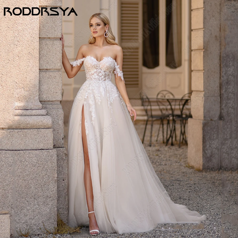 RODDRSYA Light Champagne Civil Wedding Dresses 2024 Bride Off Shoulder Sweetheart Bridal Gown Side Split A-Line Vestido De Novia