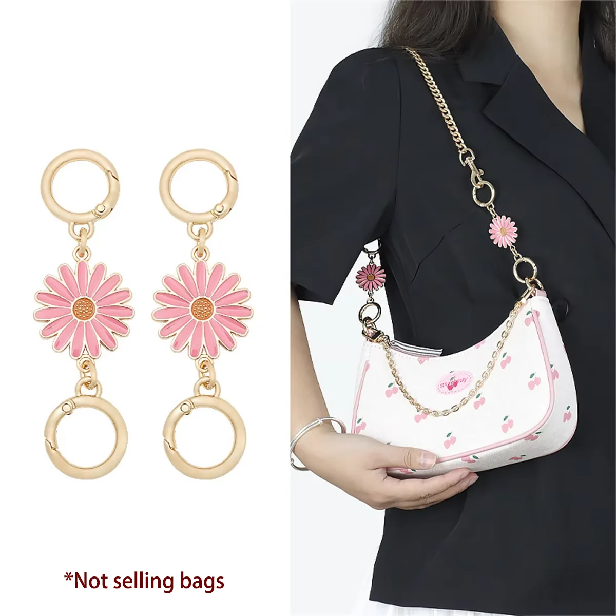 Gold Pink Little Daisy Mahjong Bag Extension Chain Bag Accessories Shoulder Strap Straight Replacement Chain