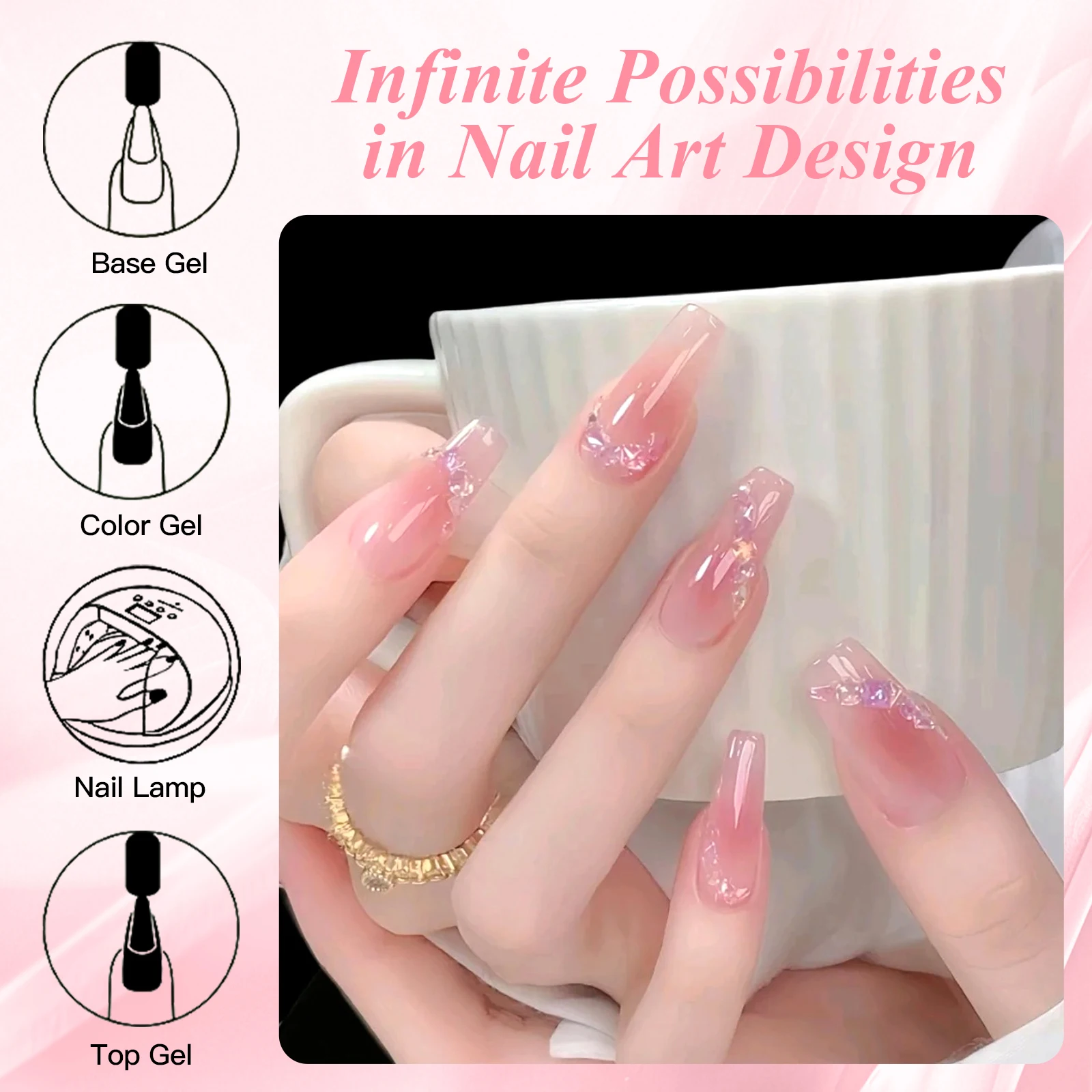 Zestaw 8 szt. Nude Jelly Gel Lakierów do Paznokci z Pudełkiem, Półprzezroczyste Kolory, Półtrwały Soak Off UV LED Żelowy Lakier do Paznokci, Akcesoria do Manicure