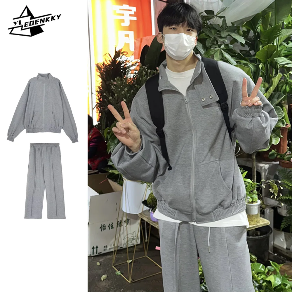 Outdoor Casual Sets Men Women INS Stand-collar Cardigan Sweatshirt Jackets Straight-leg Loose Jogging Pants Spring Sports Suits