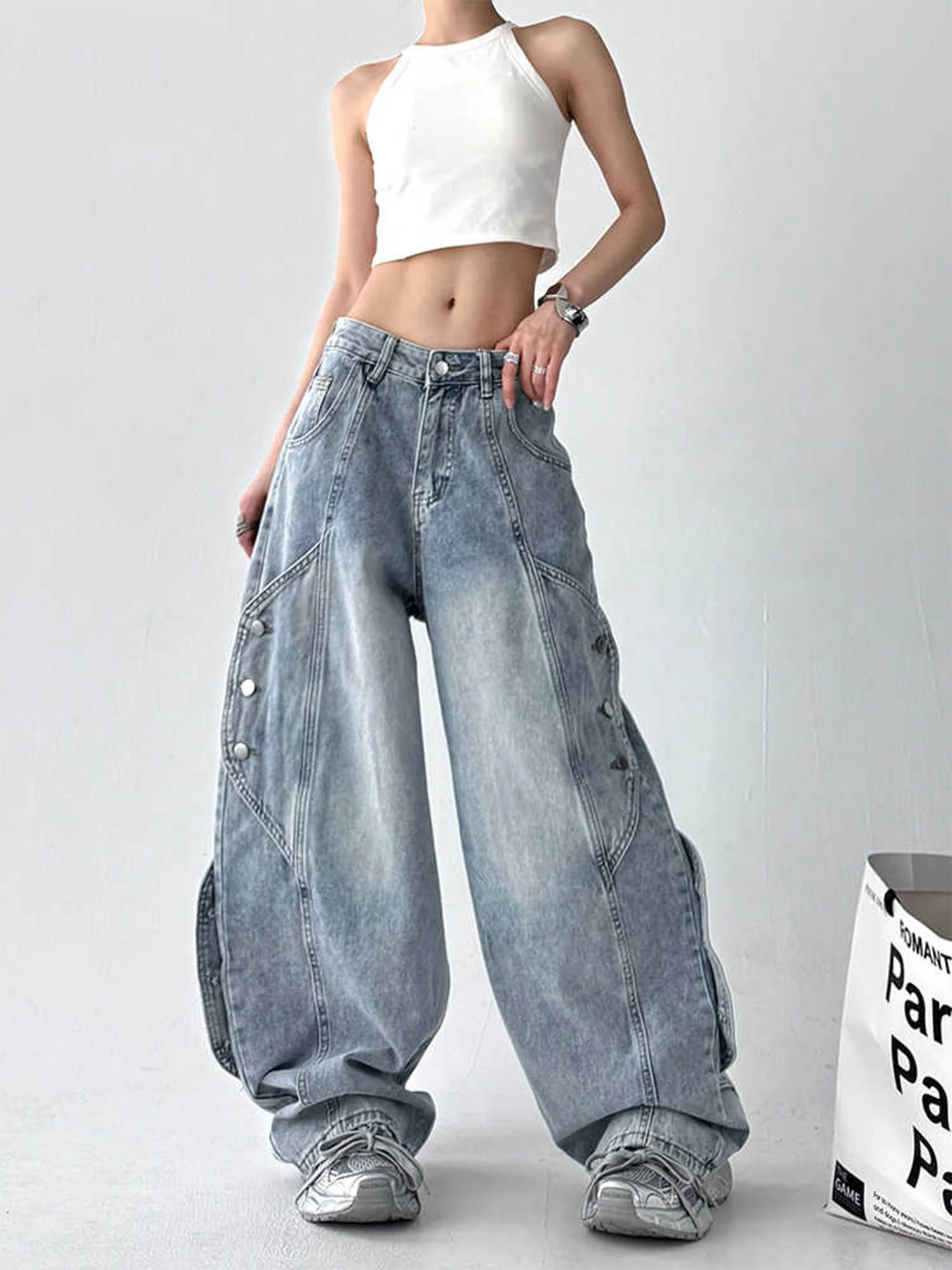 

Women's Dark Blue Y2k Jeans Harajuku Vintage Hip Hop Boyfriend Denim Trousers Japanese 2000s Oversize Grunge Jeans Pants Autumn