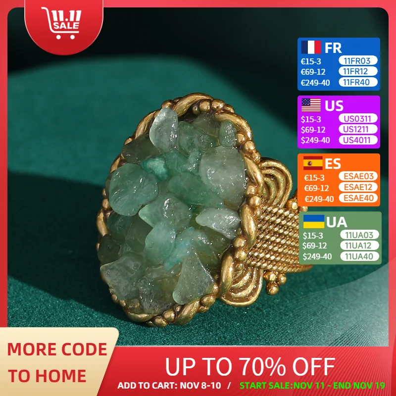 

Gravel Green Stone Rings Natural Engage Women Gold Color Antique Wedding Vintage Jewelry Accessories Retro Bridal 2025 Trends