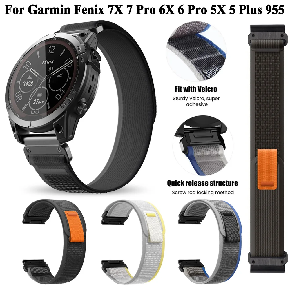 

Quickfit 26mm 22mm Nylon Watch Band For Garmin Fenix 7X 7 6X 6 Pro 5 5X Plus 955 Strap Epix Pro 2 Descent G1 Wristband Bracelet