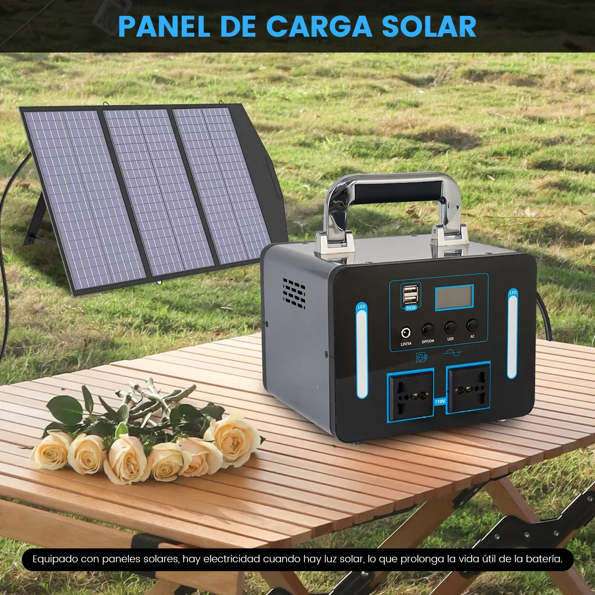 Outdoor Solar Generator 500W 40AH Pure Sine Wave Wireless Charging LCD Display Emergency Backup Power Supply For RV/Off-Grid