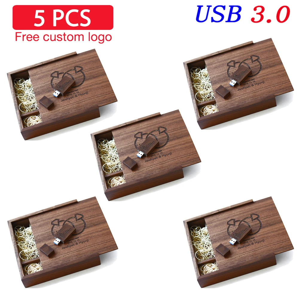 

5PCS Wholesale USB3.0 Free Custom Logo Pen Drive 128GB Wooden Box Memory Stick 64GB Wedding Photo Album USB 3.0 Flash Drive 32GB