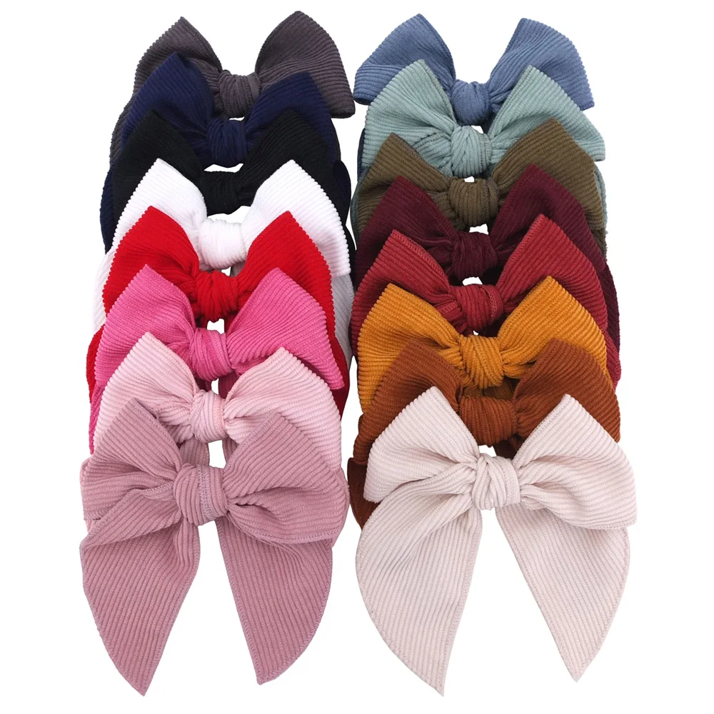 

32 pcs/lot, 5" Corduroy Faric Bow Hair Clips, Kids Girls Solid Color Fable Bow Hairpins Baby Hair Accessories