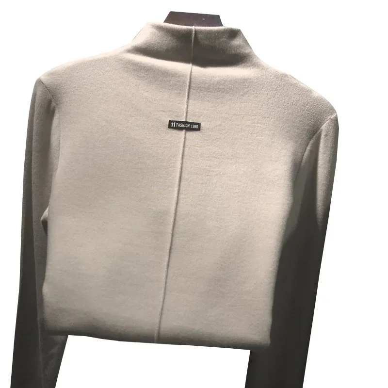 T-shirt à manches longues et col roulé pour femme, Double face, chaud en velours allemand, automne et hiver, haut d'étudiant