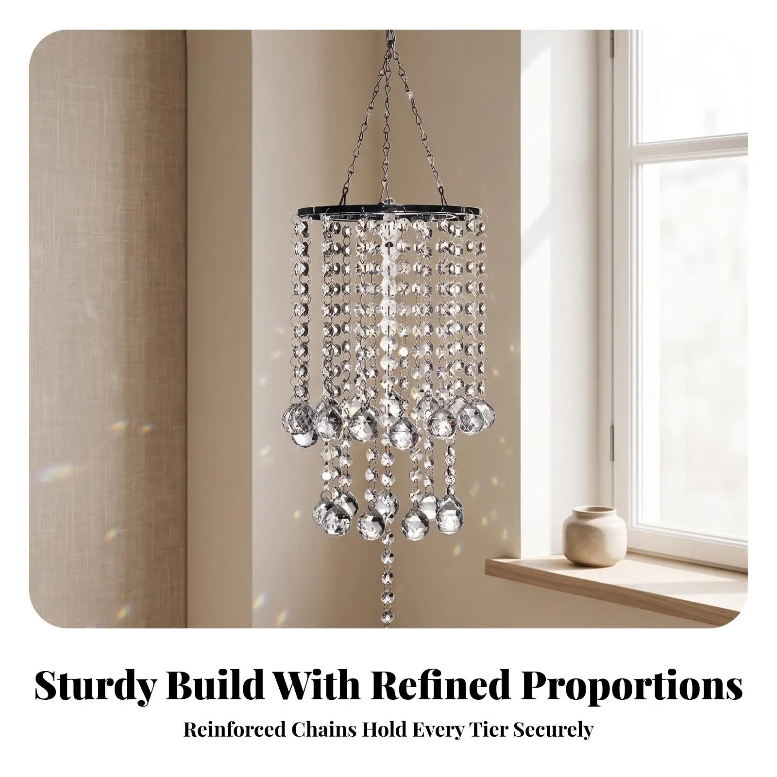 Hanging Crystal Suncatcher Outdoor Wind Chime with Iron Frame Faceted Prism Beads for Garden Patio Window Sun Decor