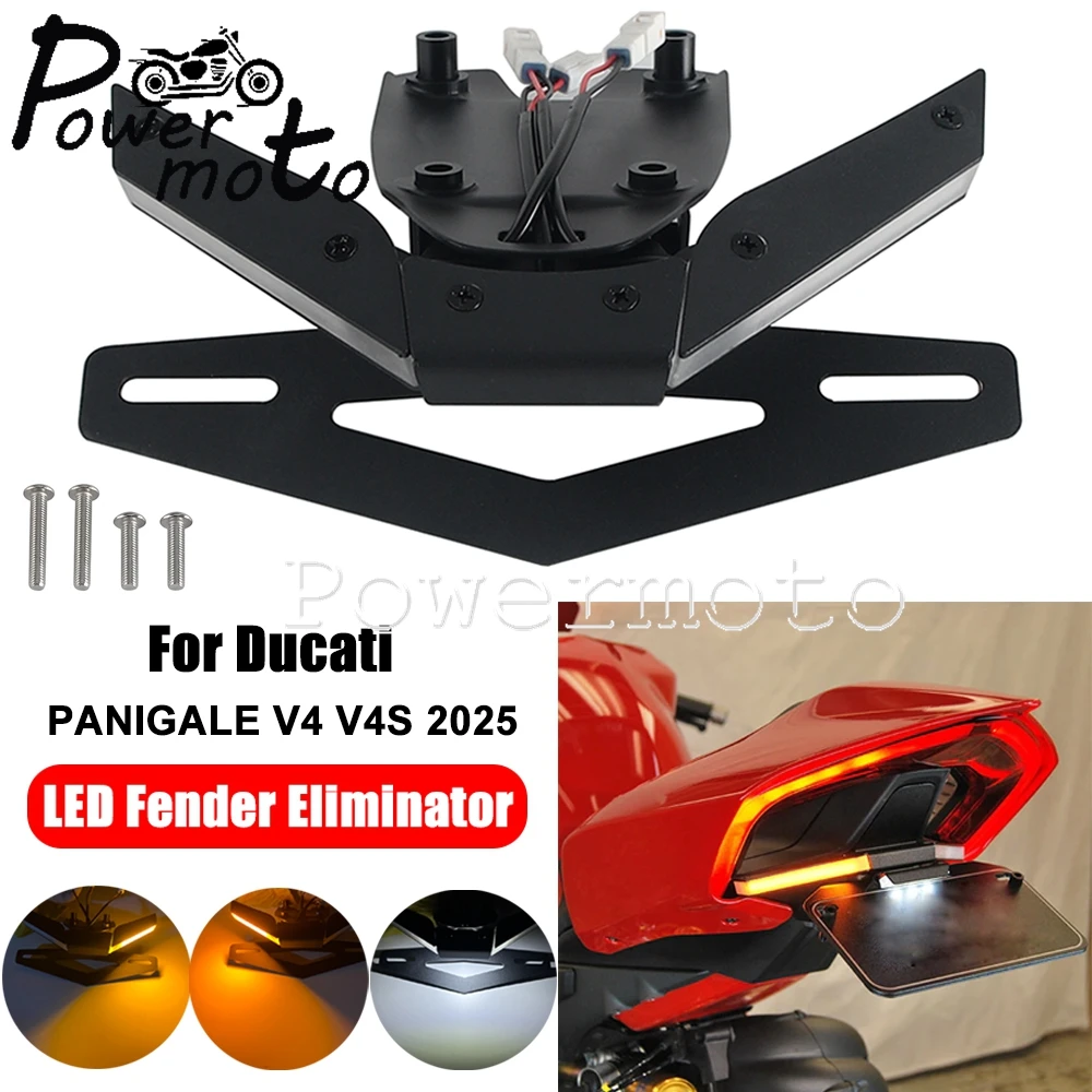 Soporte para matrícula, luces de señal de giro para Ducati PANIGALE V4 V4S V 4 2025, luz LED para motocicleta, Kit eliminador de guardabarros limpio trasero