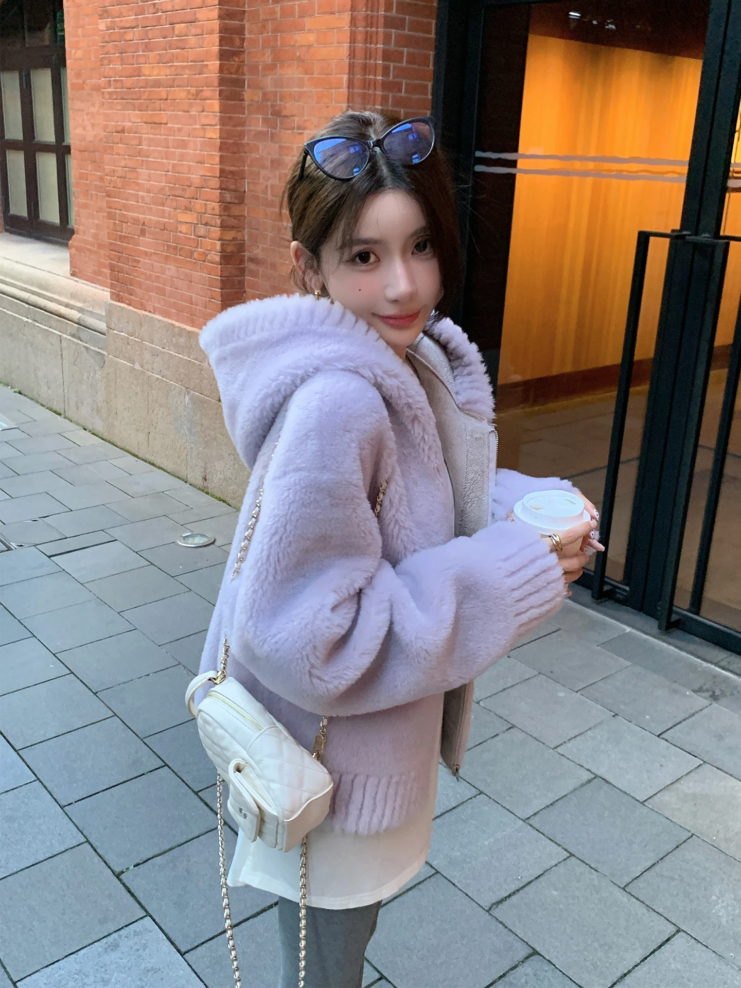 

Кожаное пальто из овечьего меха, женское пальто с мехом с капюшоном 00, шерстяное пальто, зимнее новое пальто Sle eep Scissors Fce Casual Faion