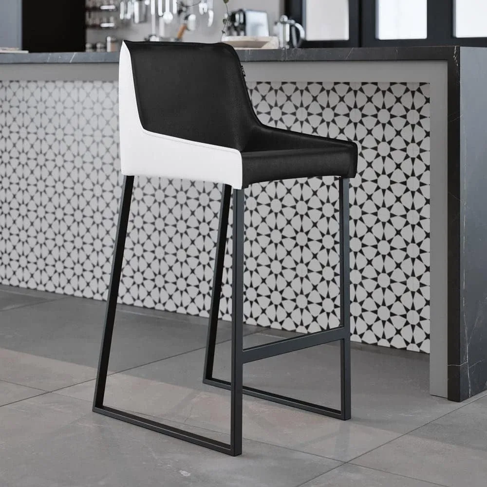 

Helena Black & White Leatherette Counter Stool – Modern Bar Stool with Black Powder-Coated Legs for Kitchen Island or Dining Bar