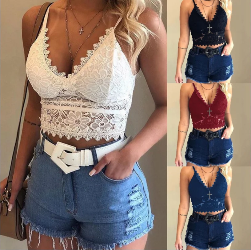 Sexy Women Lace Bralette Bralet Bra Bustier Crop Top Comfortable Padded Lace Seamless Breathable Push Up Lace Tank Top