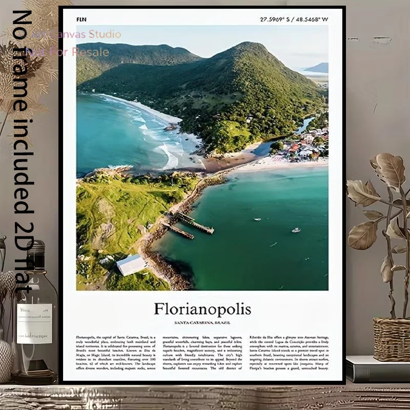 2D Flat, 2D Flat, 1pc of Decorative Canvas Art Depicting The Coastal Scenery of Florianópolis, Santa Catarina, Brazil, Unfram