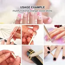 50 Pack 11.4cm Orange Wood Sticks for Manicure - Dual Tip Cuticle Remover & Nail Art Pen for Salon and Home Use