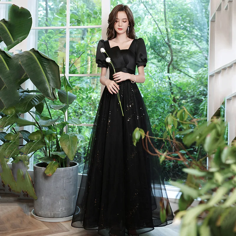 

Black evening dress banquet 2024 new summer slim temperament catwalk celebrity dream year president model