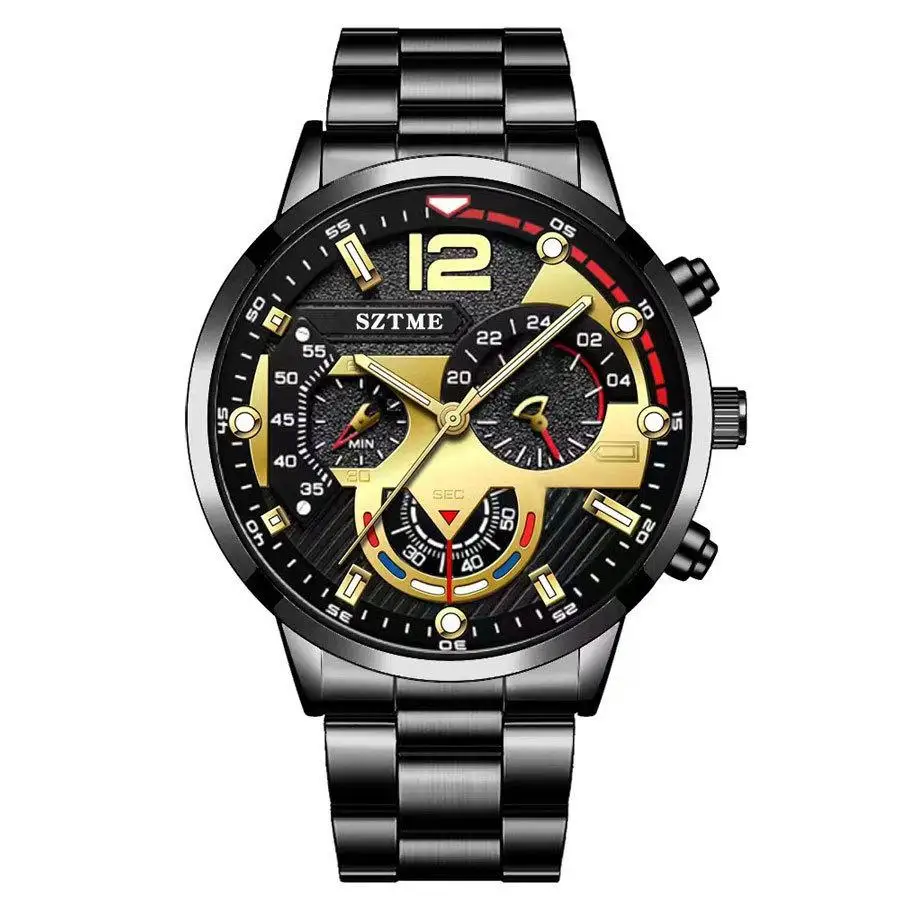 Trendy hot sale live men\'s fashion stainless steel band business watch luminous pointer with calendar quartz watch