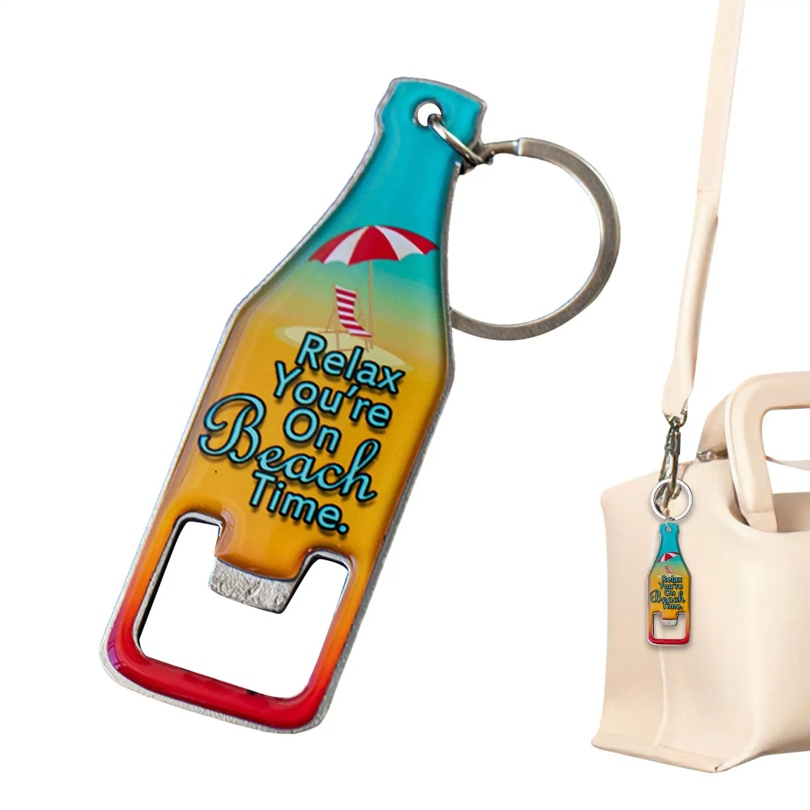 

Can Opener Keychain Bottle Opener Keychain Magnetic Back Design Compact Beach Pattern Keyring for Wine Bartender Pocket Travel