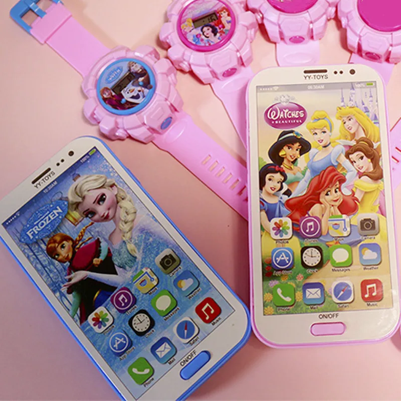 Disney Anime Mickey Mouse Projection Watch Kawaii Minnie Frozen Mobile Phone Model Cartoon Elsa Electronic Watch Toy Gift