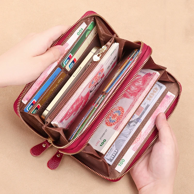 New Wallets for Women Large Capacity Long Wallet Genuine Leather Purse Female Brand Luxury Card Holder Cowhide Phone Clutch Bag