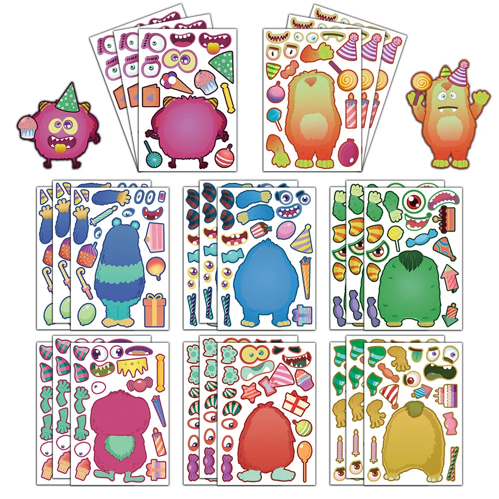 8PCS  Sticker Cute Monster Puzzle Decoration Booklet Luggage Graffiti Waterproof Handmade Stickers
