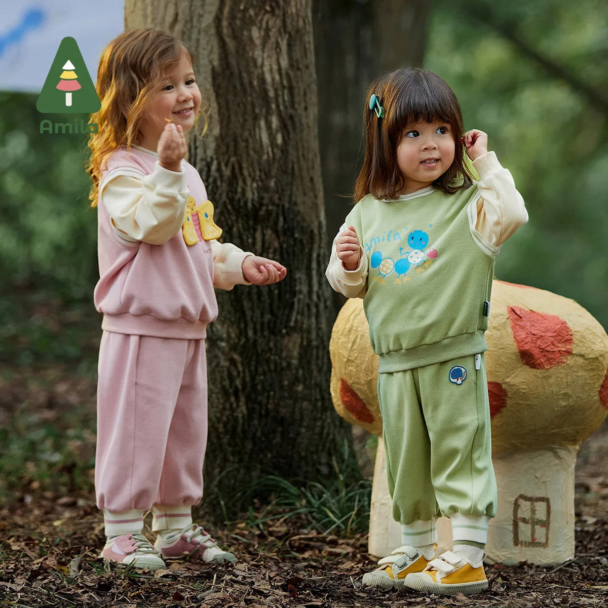 Amla-Ensemble de vêtements pour bébé, sweat-shirt épissé, dessin animé mignon, deux pièces trempées pour filles, vêtements d'extérieur pour enfants, printemps, nouveau, 2023