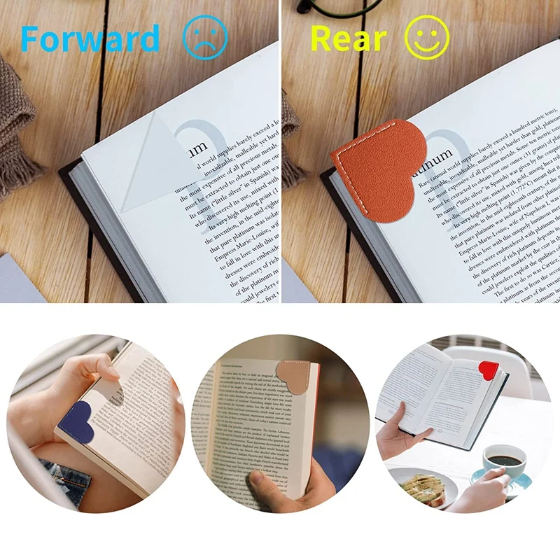 Top-6 Pack Leather Heart Bookmark For Women Handmade Bookmark Reading Cute Bookmarks Accessories