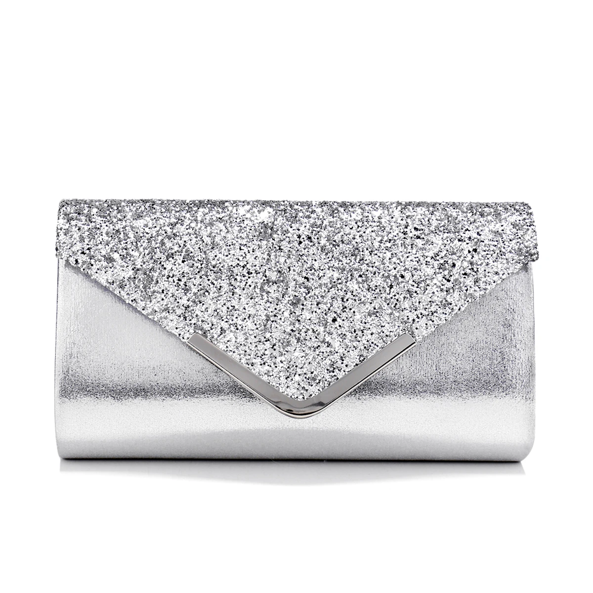 Silver Clutch Bags V Design Metal Chain Glitter Sequined Evening Bags With Envelope Party Wedding Casual Lady Handbags Banquet D