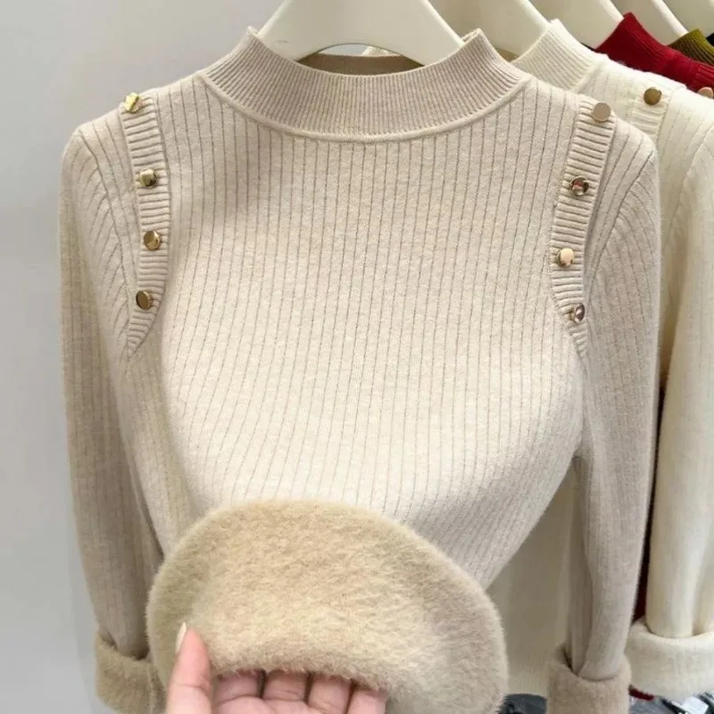 

Women's New Style of Sweater for Autumn and Winter Integrated Velvet Inner Wear Warm Tops