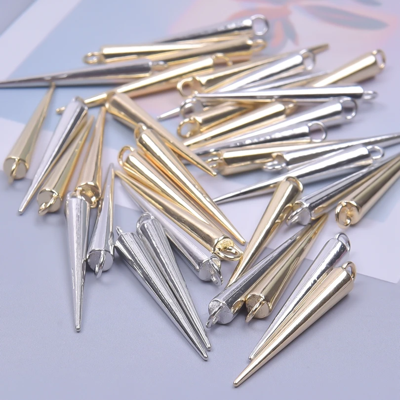 20pcs Gothic Punk Long Pointed Cone Charms For Earrings Making Supplies Metal Silver/Gold Color Personality DIY Accessories Bulk