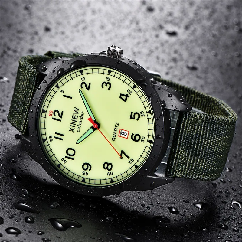 1pc / lot XINEW Brand Cheap Watches For Men Simple Nylon Band Army Sports Date Quartz Watch Erkek Barato Saat Reloj Hombre 2024