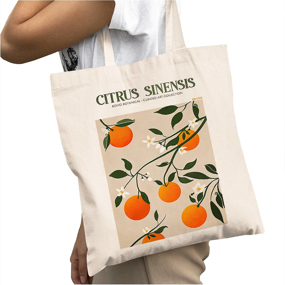 

Big Capacity Fruit Flower Lemon Market Lady Shopper Bag Women Shopping Bags Double Print Handbag Reusable Girl Shoulder Tote
